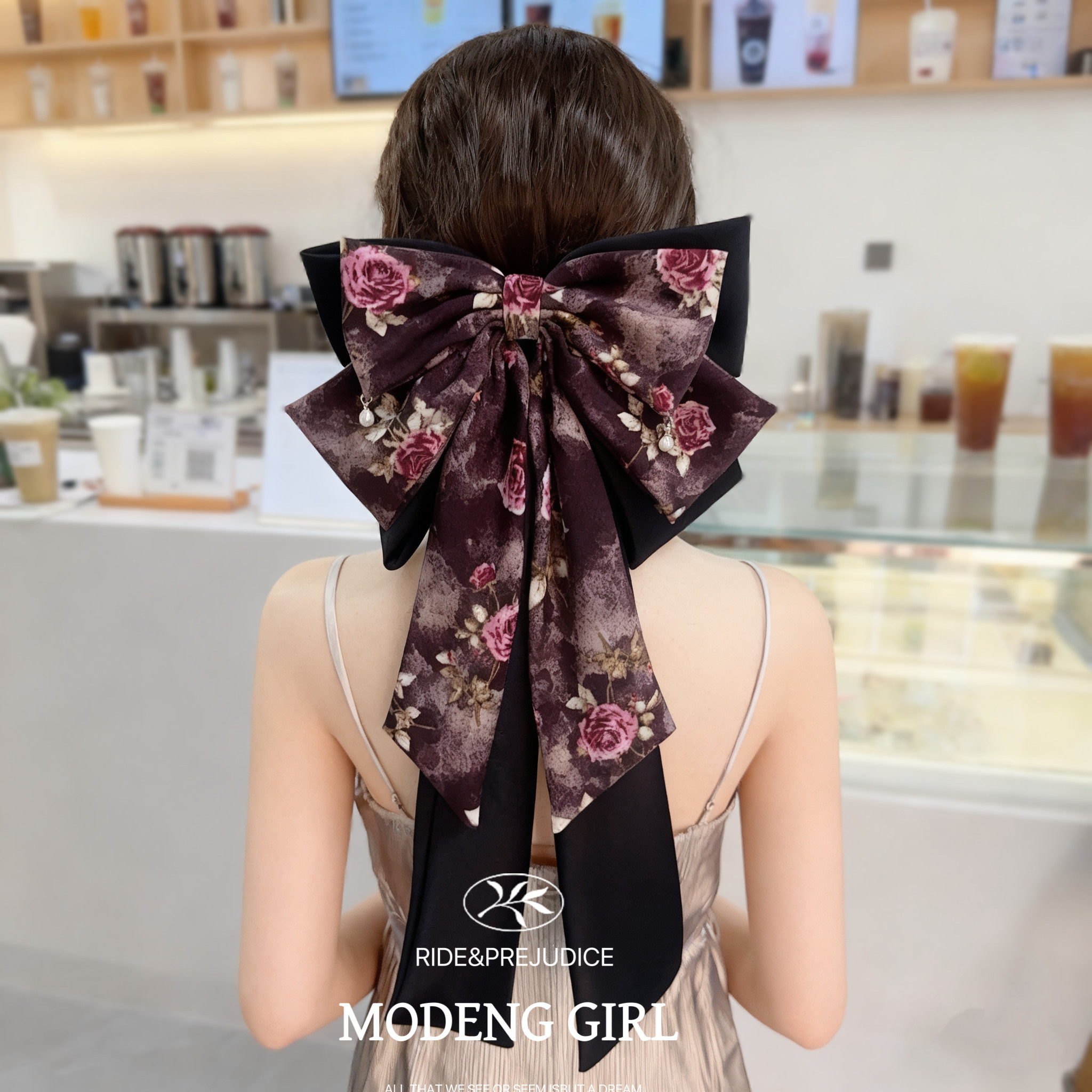 【半熟Lady】新中式复古蝴蝶结弹簧夹晕染紫玫瑰发饰发夹原创设计