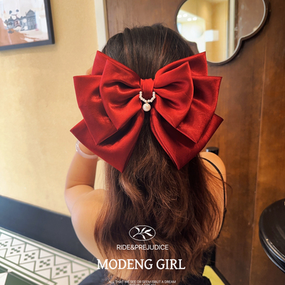【秋野红】饱满立体感~醋酸珠光大蝴蝶结发饰贵气高品质原创设计