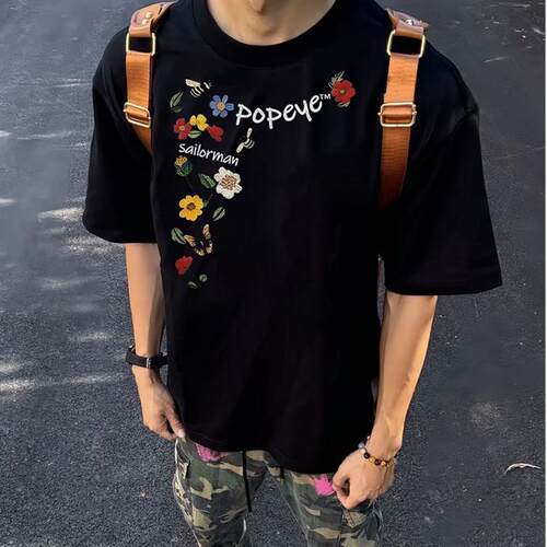 ANTISTYLE潮牌重磅纯棉蝴蝶蜂印花情侣休闲宽松短袖男女同款