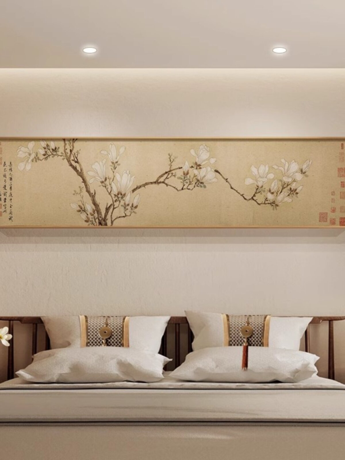 新中国风卧室床头挂画宋代美学白玉兰画旗帜古画茶室装饰中国画客