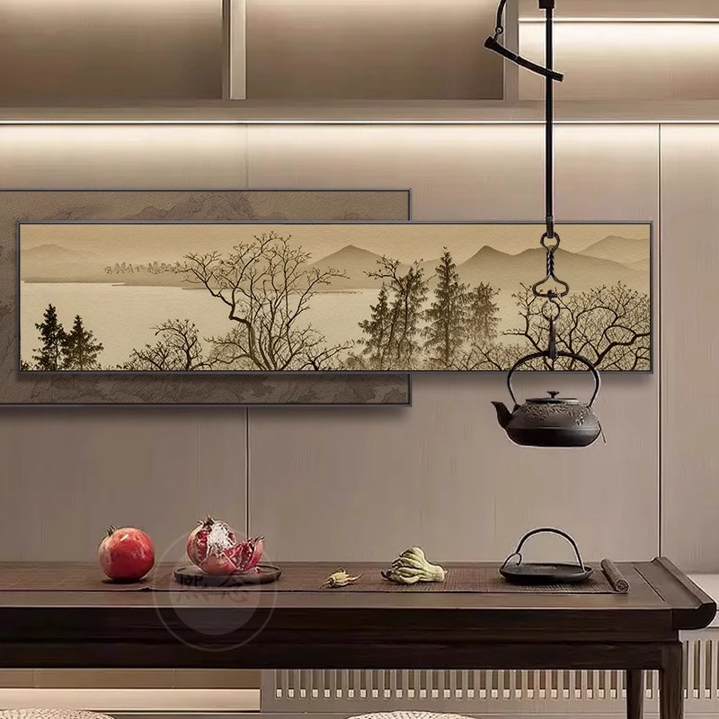 新中式茶室装饰画客厅沙发背景墙中古风茶台民宿挂画办公室山水画