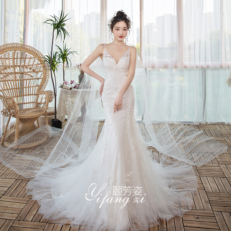 颐芳姿2020新款鱼尾婚纱礼服新娘夏婚纱拖尾修身显瘦拖地主婚纱