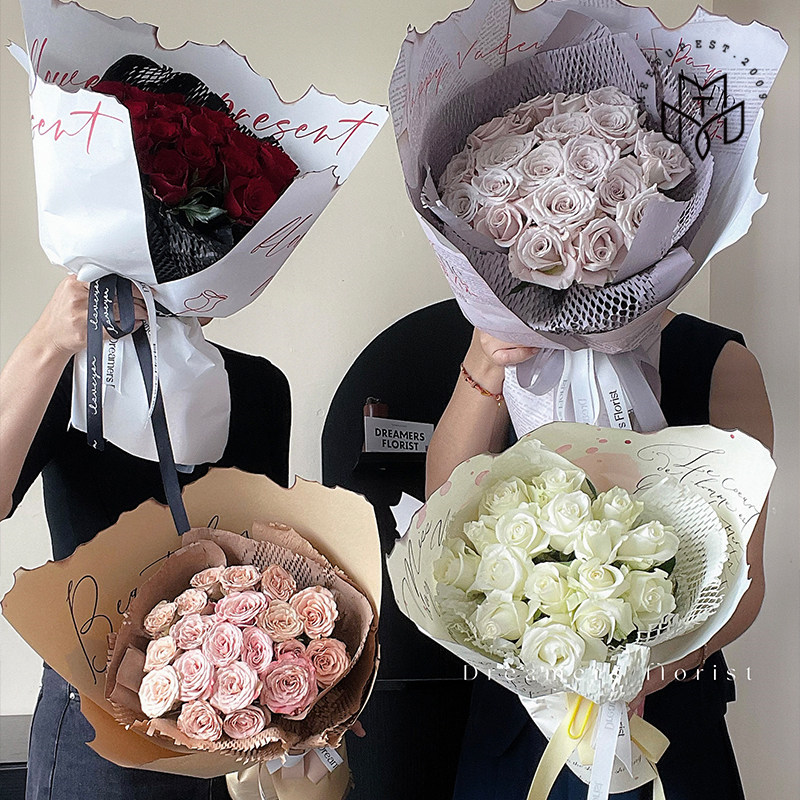 七夕烧边包装纸复古火烧纸玫瑰花束包装纸烈焰爱人包花纸