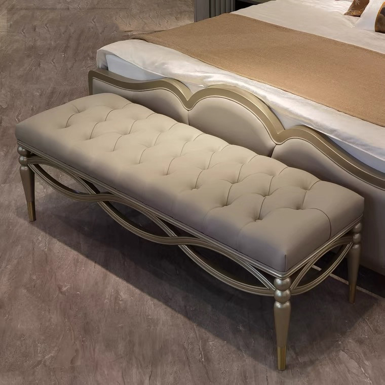 美式床尾凳轻奢床尾凳换鞋凳实木床尾凳复古软包长凳复古衣帽凳