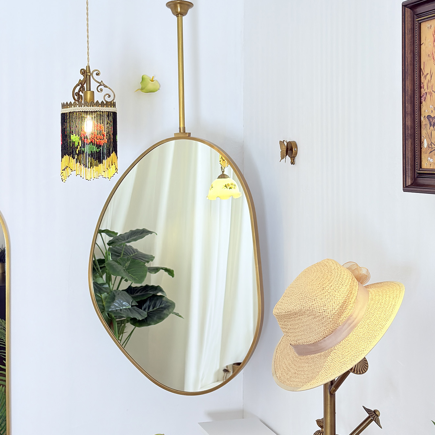 定制异形全铜洗漱台吊镜悬空镜子