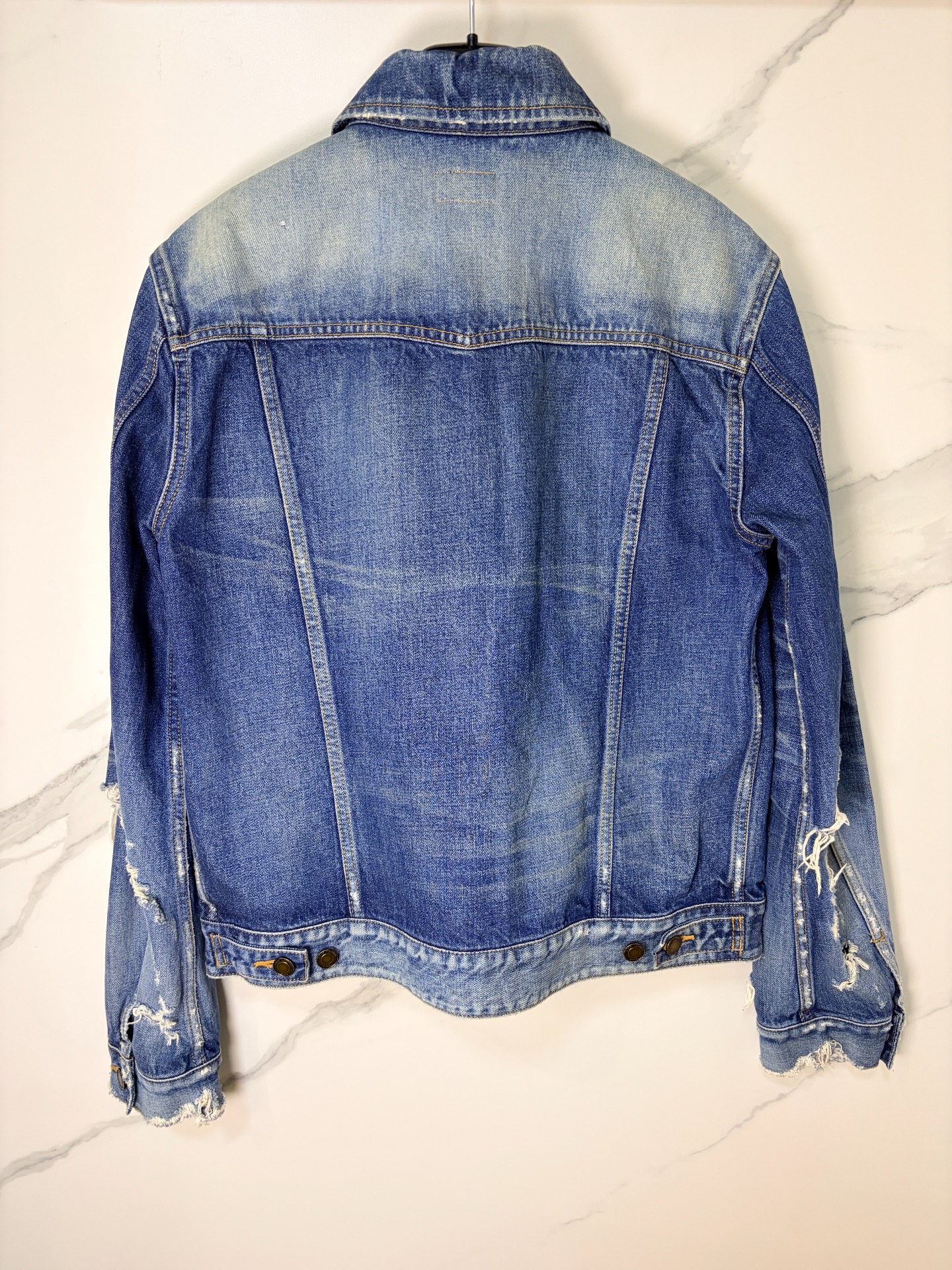 Saint Laurent Distressed Blue Denim Jacket — front