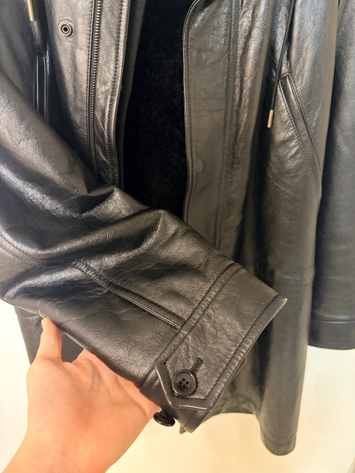 Saint Laurent Leather Trench Coat with Hood — back