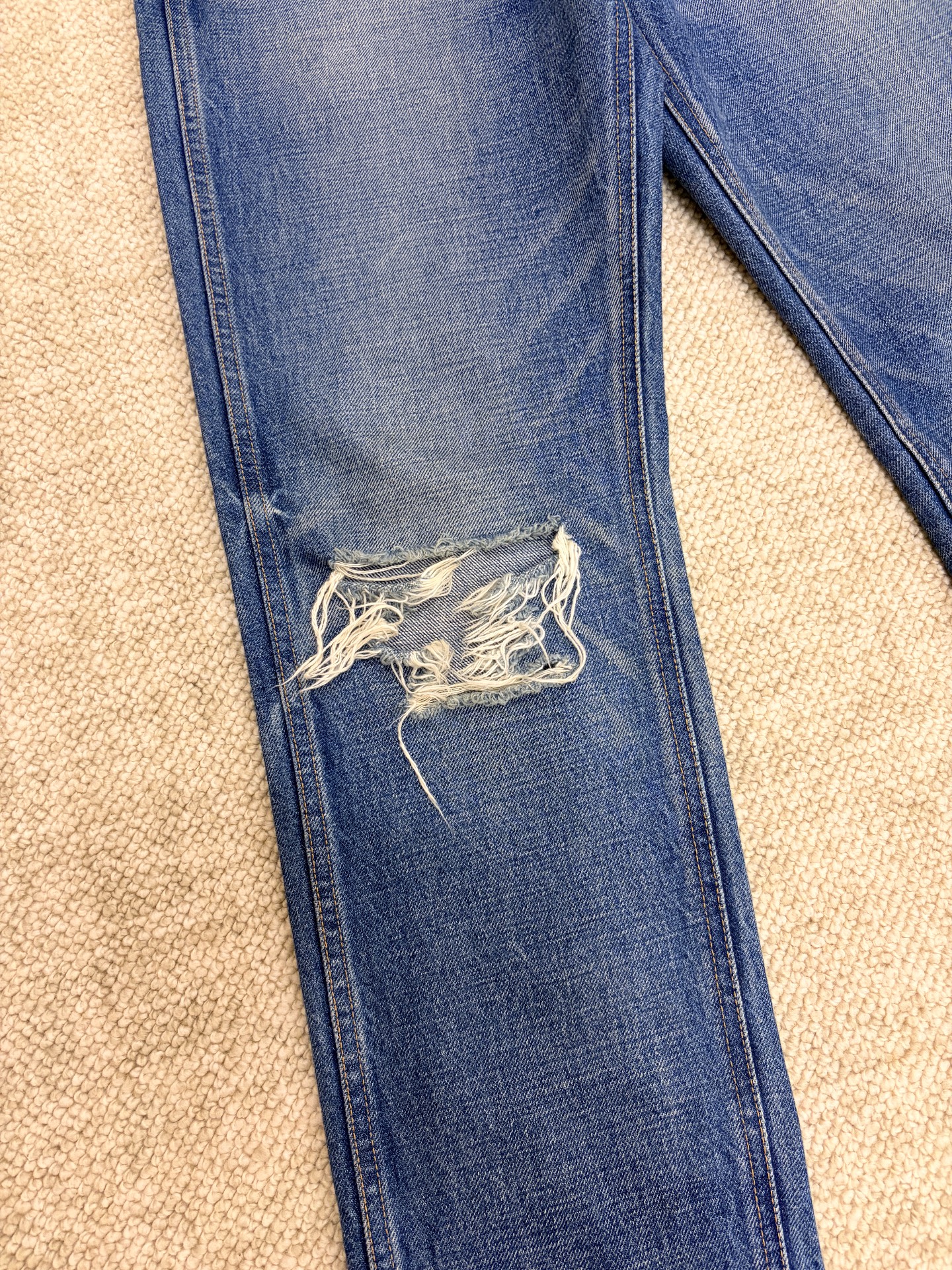 Celine Blue Straight-Leg Distressed Jeans — detail