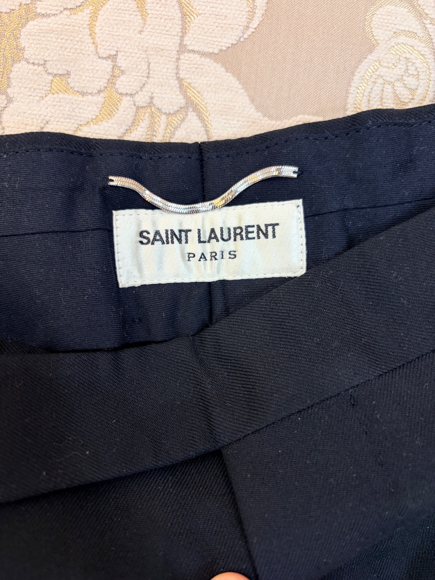 Saint Laurent Wool Straight-Leg Suit Pants — detail