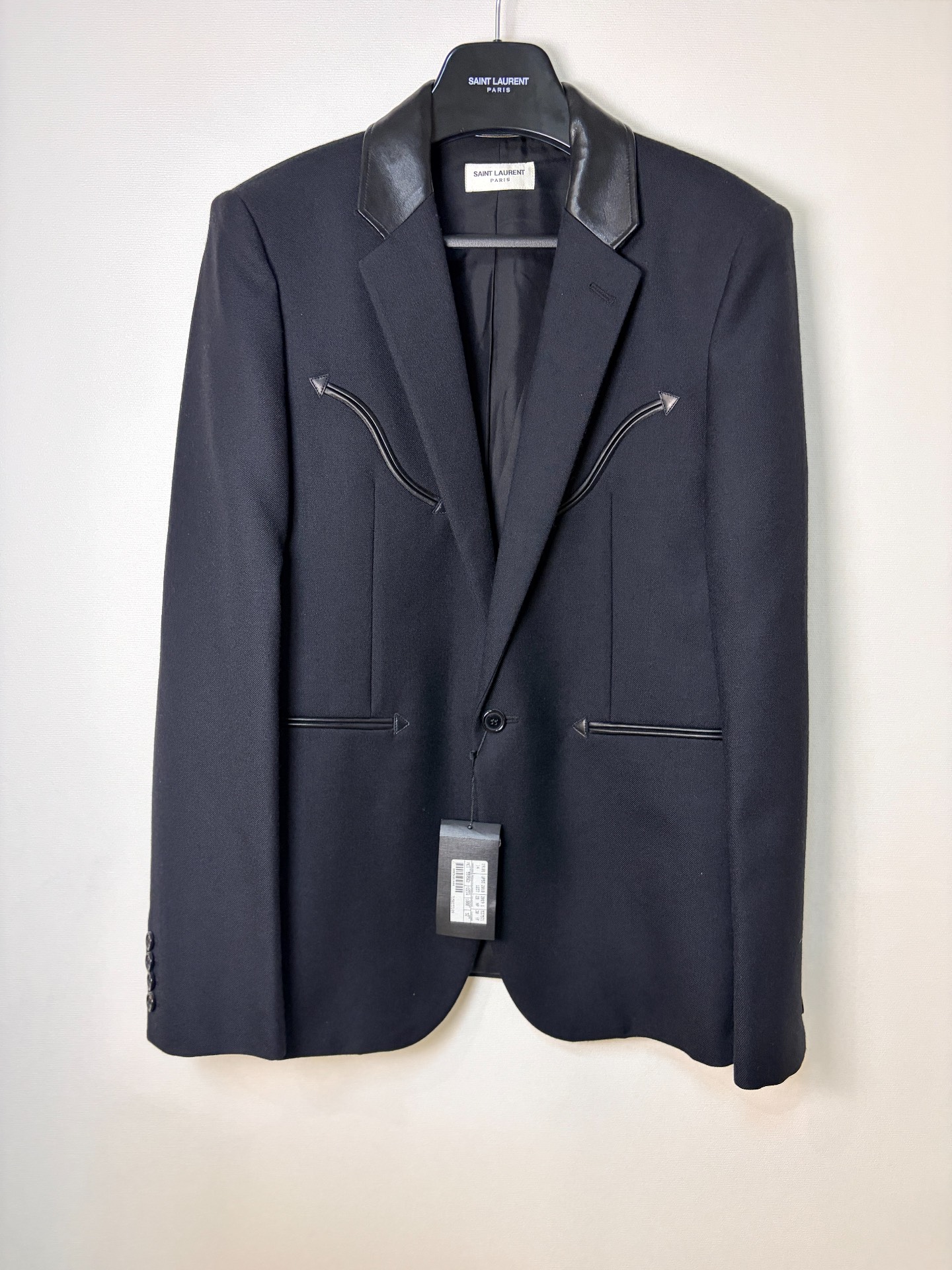 Saint Laurent Wool Blazer w/ Leather Collar