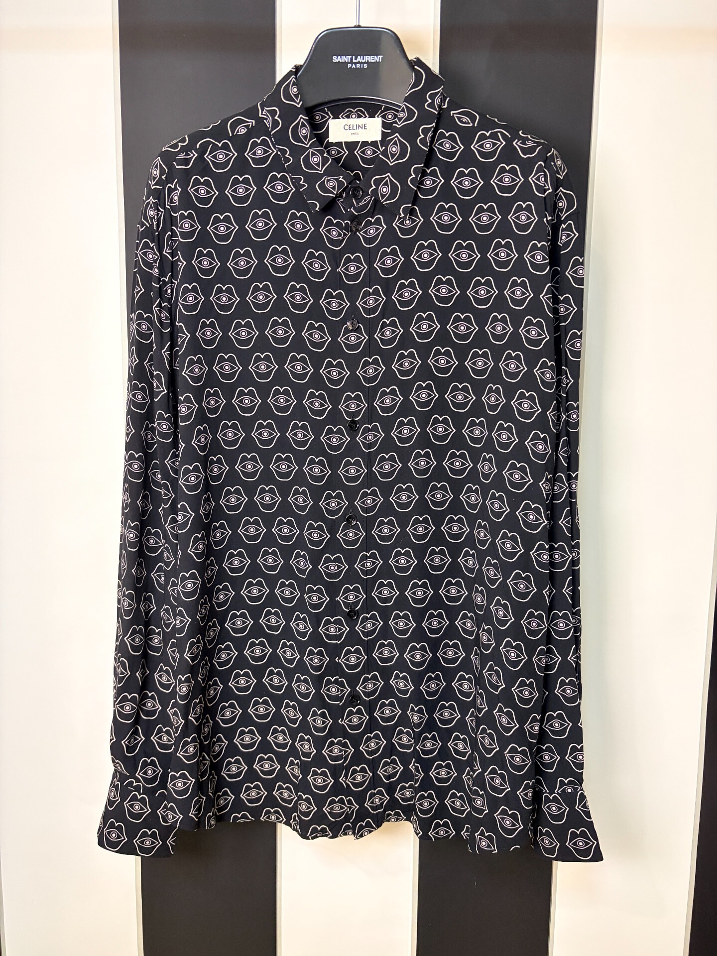Celine Black Silk Lip Pattern Shirt