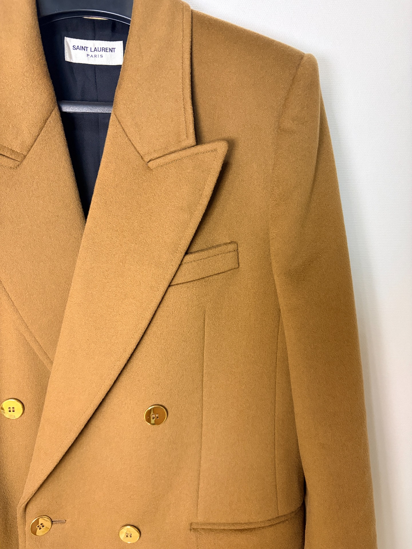 Saint Laurent Brown Wool Double-Breasted Coat — detail