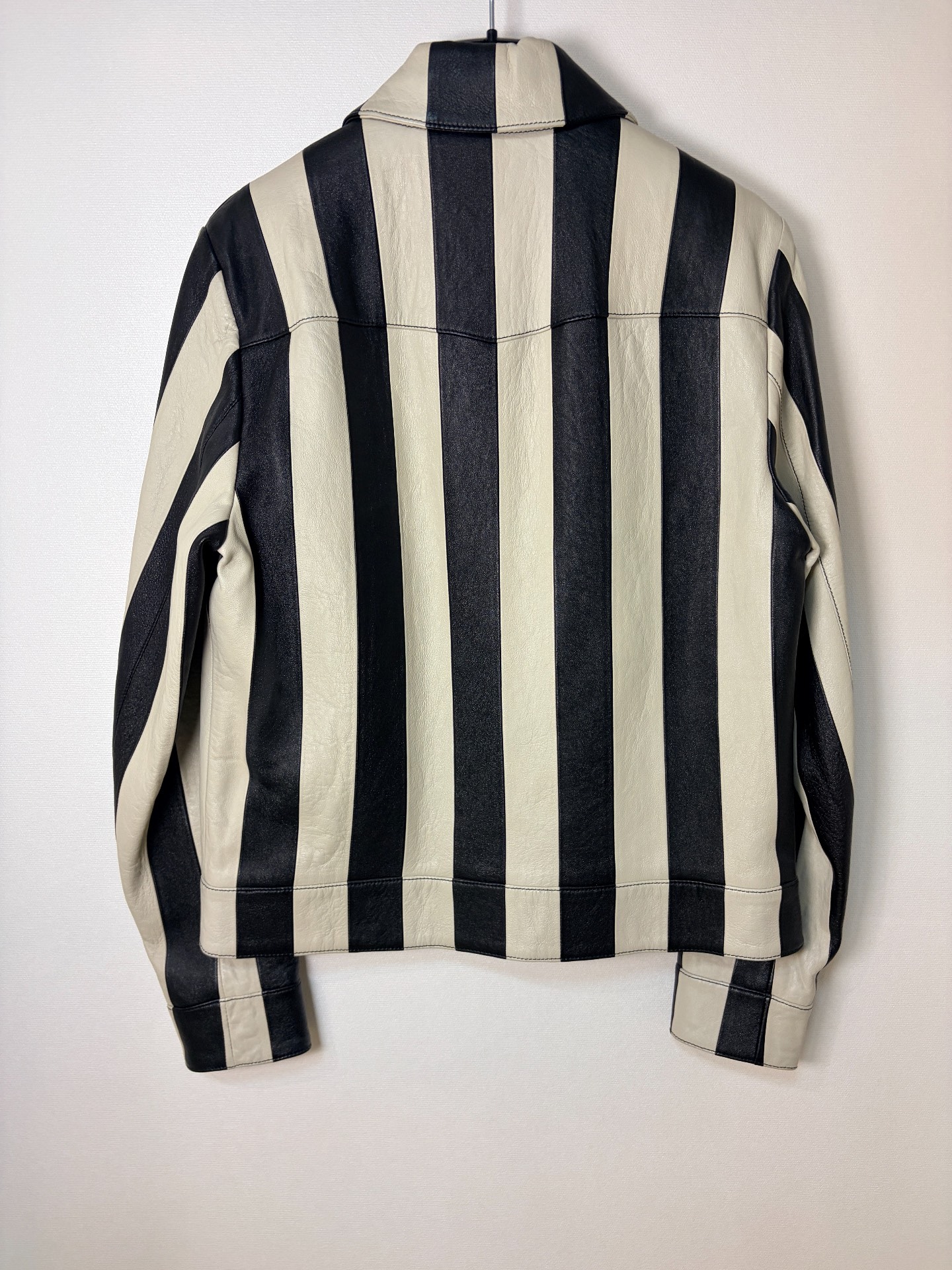 Saint Laurent Lambskin Black White Striped Jacket — front