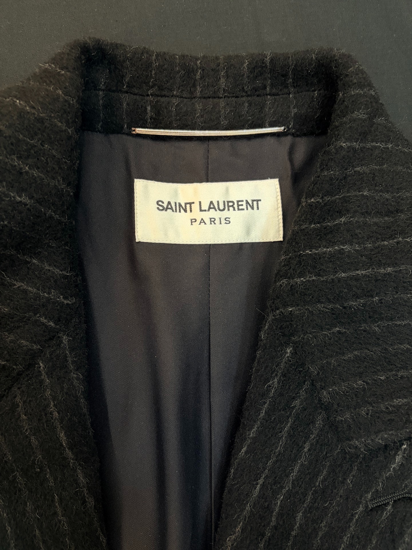 Saint Laurent Striped Peak Lapel Long Coat — back