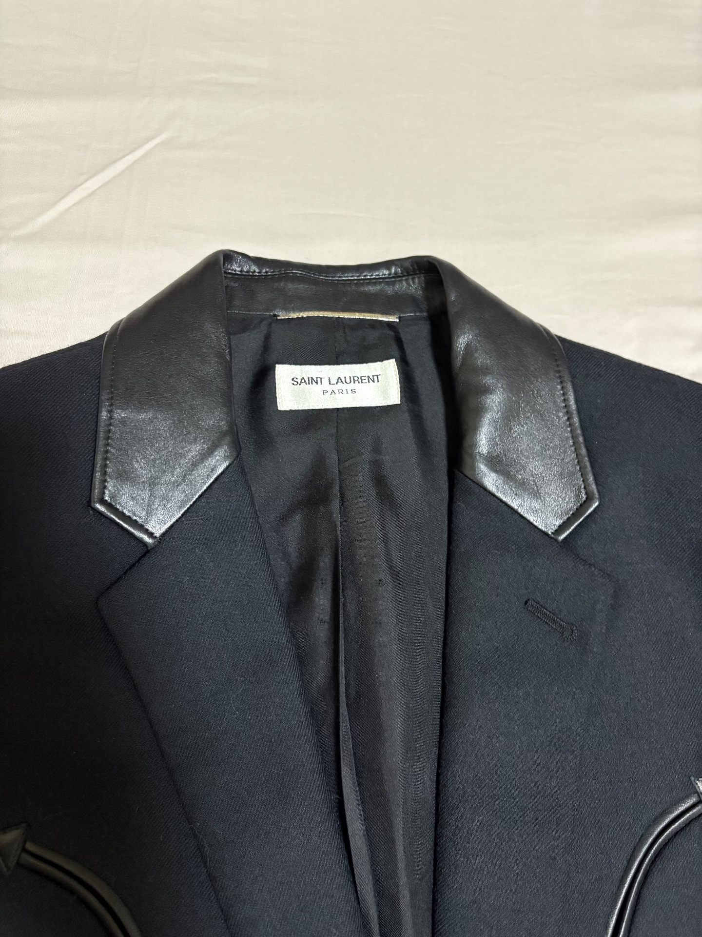 Saint Laurent Wool Blazer w/ Leather Collar — detail