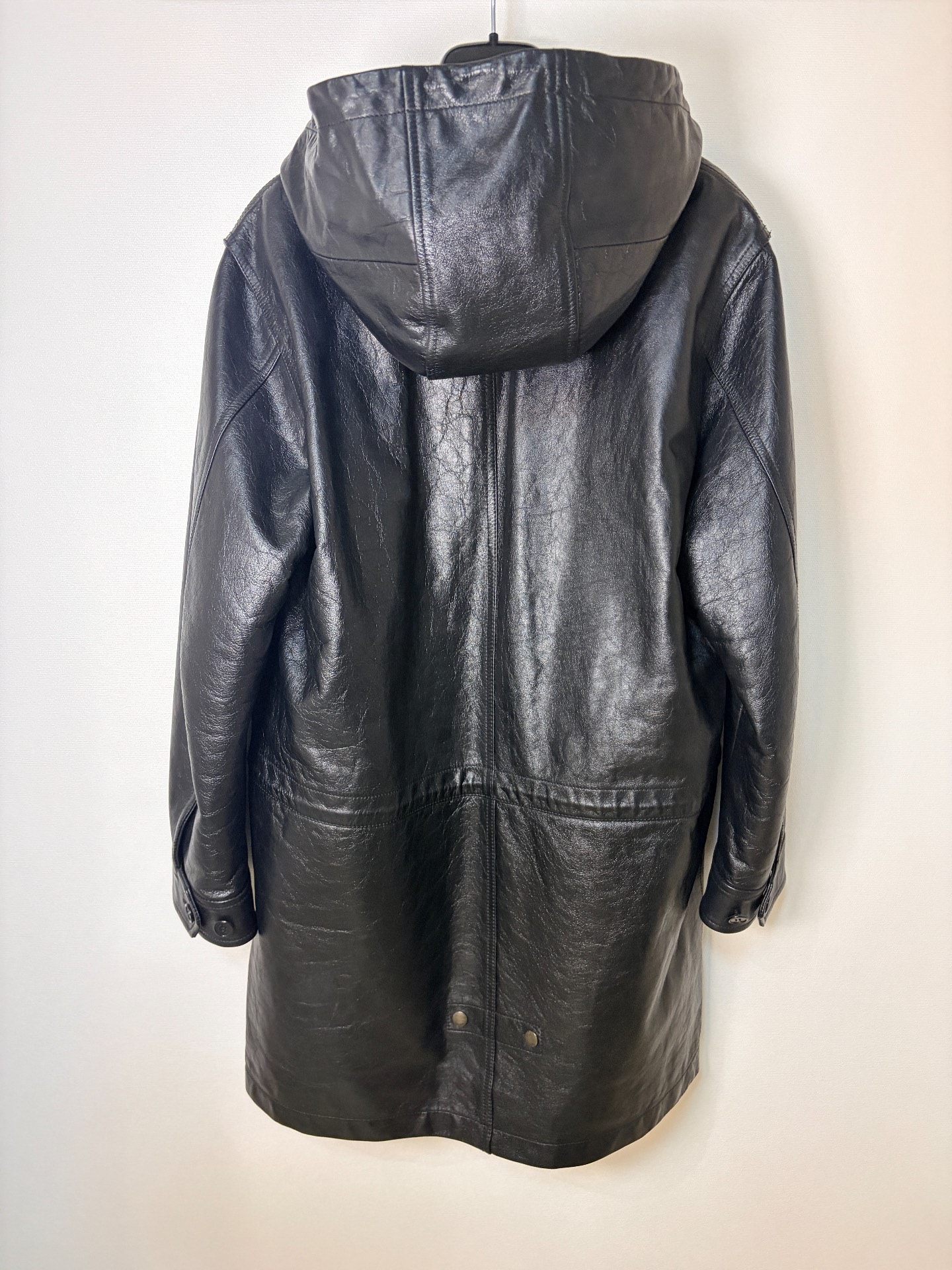Saint Laurent Leather Trench Coat with Hood — front