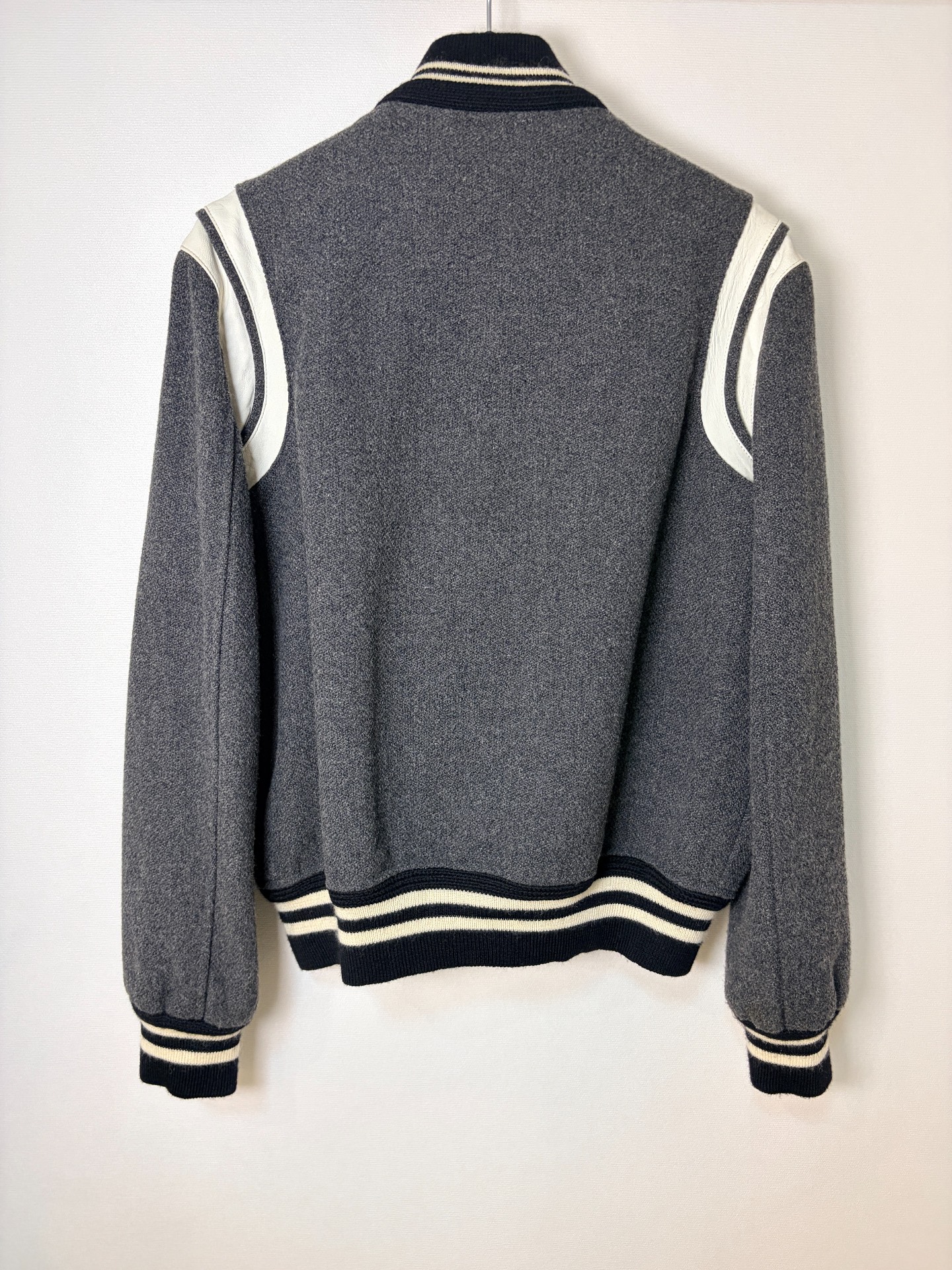 Saint Laurent Gray Wool Baseball Jacket — front