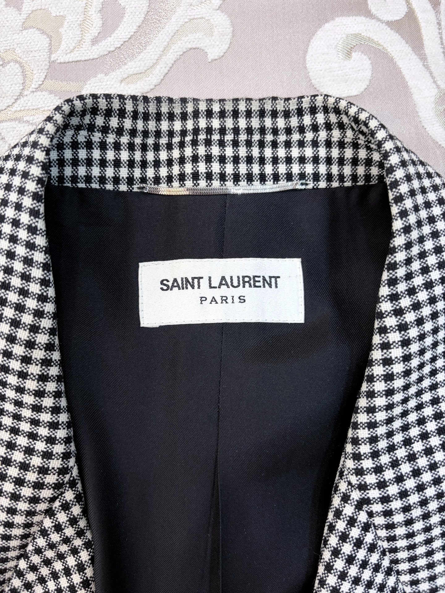 Saint Laurent Houndstooth Wool Blazer — label