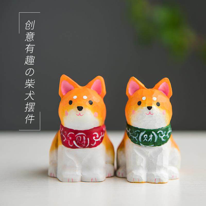 木质工艺品呆萌柴犬摆件 创意小礼品 送人