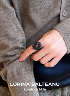 LORINA 法式中古气质高级感彩色天然石手工编织经典戒指叠戴指环