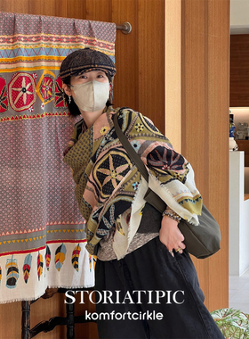STORIATIPIC Athena80*190羽毛大围巾披肩丝巾手工刺绣复古民族风