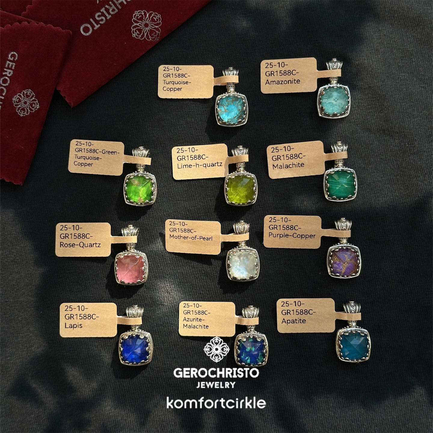 GEROCHRISTO 方形半宝石小吊坠项坠GR1588C/1589C/1953C/1681C