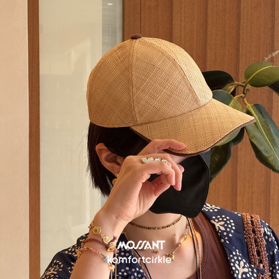 MOSSANT 春夏新品 拉菲草编织经典纯色棒球帽钩针时尚休闲马术帽