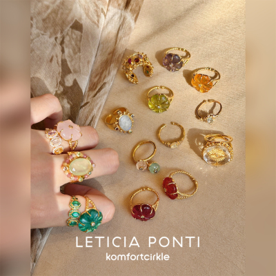 Leticia Ponti 戒指天然石彩宝花朵指环可调节食指戒轻奢高级小众