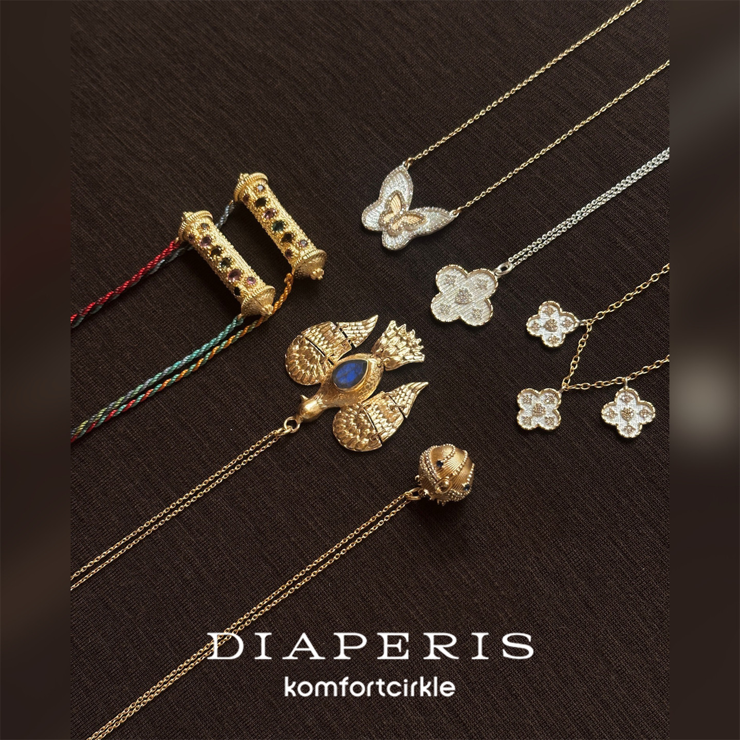 DIAPERIS 项链经筒蝴蝶四叶草吊坠编织锁骨链颈链精致复古叠搭