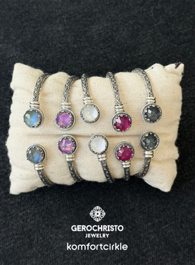自留推荐 GEROCHRISTO GC复古手工雕花雕刻925纯银半宝石手镯