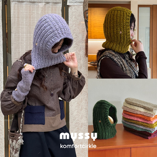 MYSSY 巴拉克拉法帽子围脖一体针织帽纯手工羊毛时髦保暖护耳