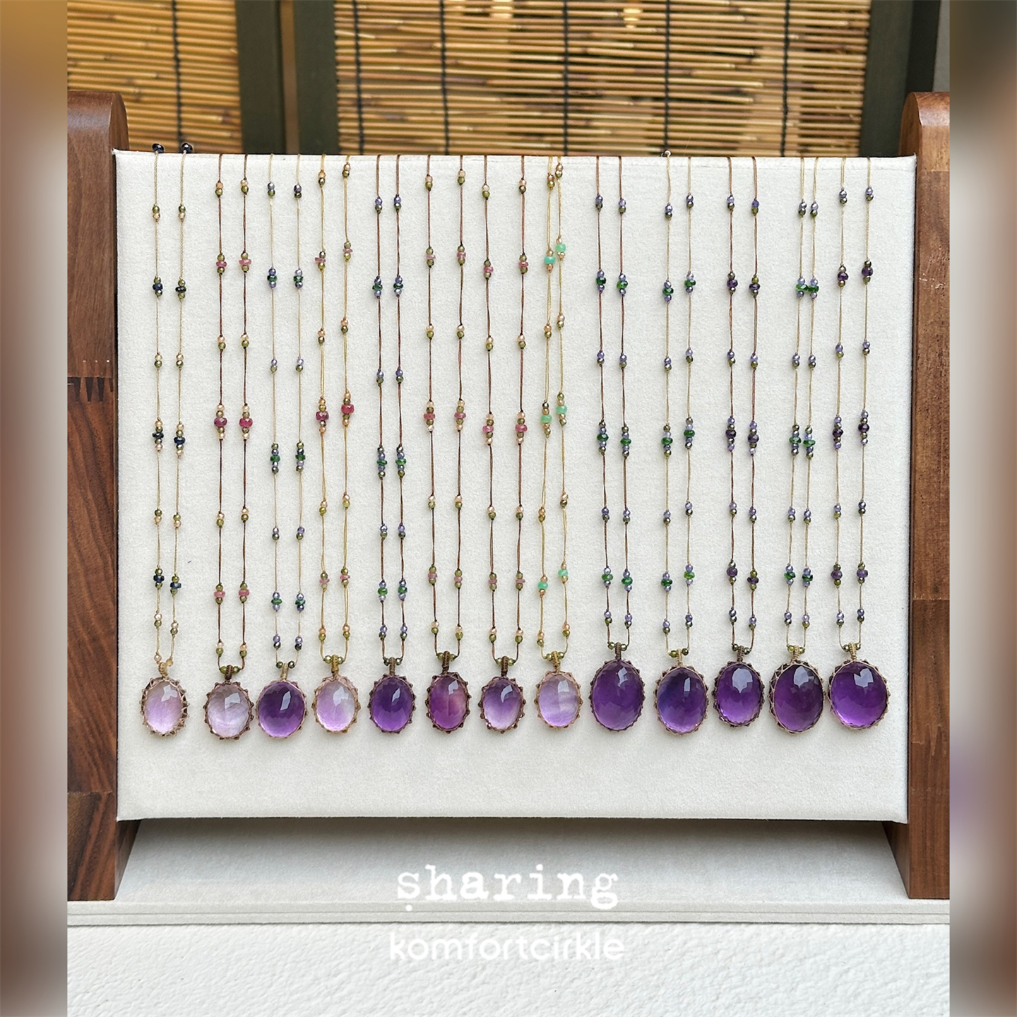 SHARING Amethyste项链 天然半宝石吊坠串珠编绳法国高级手工