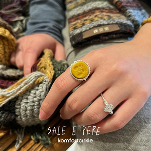 SALE E PEPE胡椒盐 纯银黄东陵酒神泪滴戒指 原创小众设计师指环