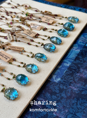 SHARING Blue Topaze项链 天然半宝石吊坠串珠编绳法国高级手工