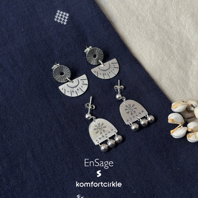 ENSAGE 曜刻日铃图腾耳坠 原创设计师925银雕刻耳环手工复古银饰