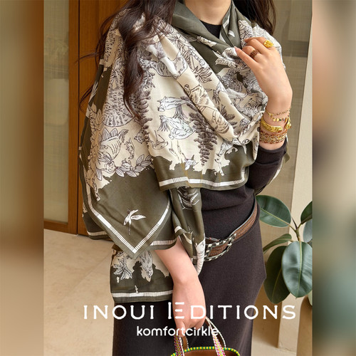 INOUI EDITIONS 100*200海洋生物地图印花丝巾大围巾披肩搭配新款