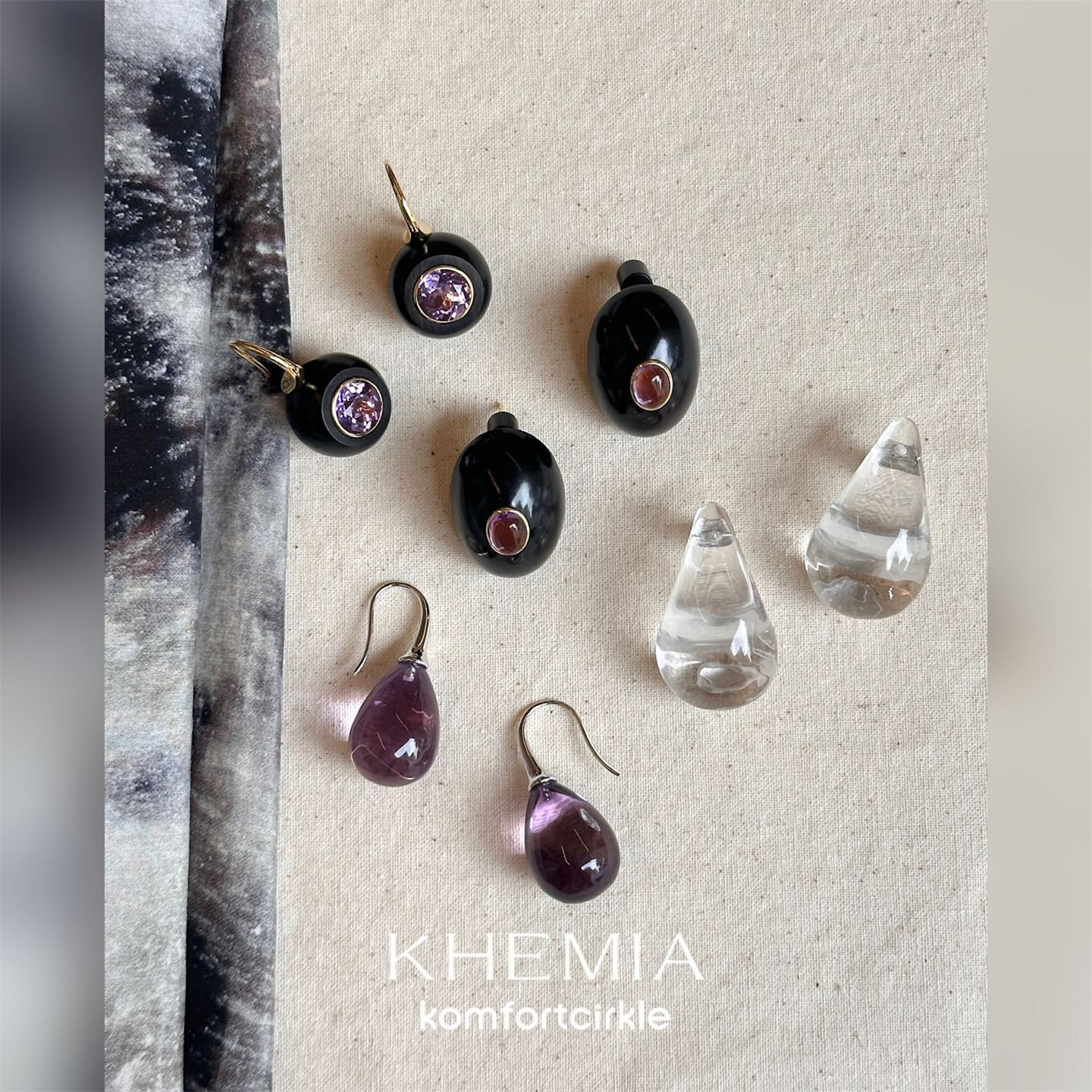 KHEMIA 耳环天然黑檀木紫水晶原创设计轻奢高级感耳饰女礼物图片