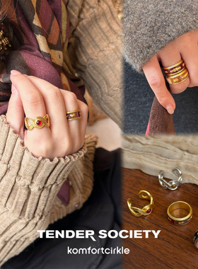 TENDER SOCIETY 八字纹镶石拼色珐琅两戴戒指简约复古时尚指环