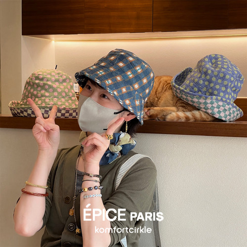 特价 EPICE 新款格纹波点拼色盆帽法式渔夫帽女春夏清新百搭