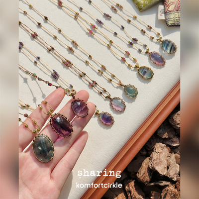 SHARING FLUORITE项链 天然半宝石吊坠串珠编绳法国高级手工