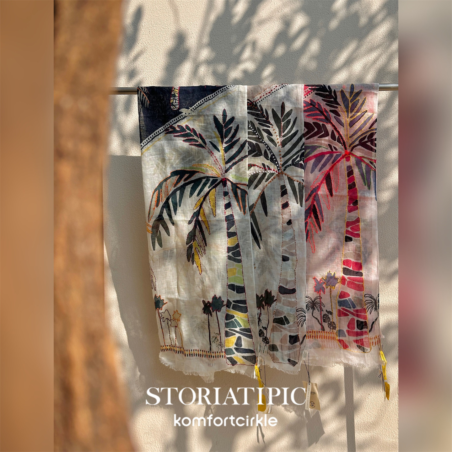 STORIATIPIC 80*190Baia椰树款手工刺绣亚麻披肩大围巾丝巾春夏