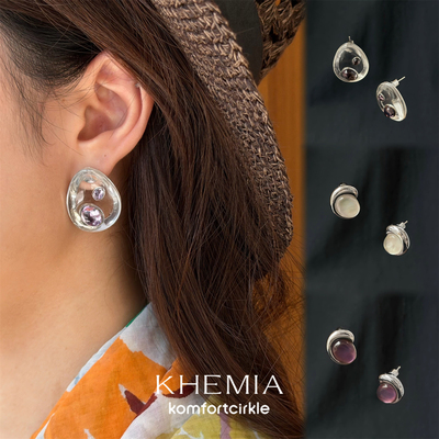 KHEMIA Vita天然T水晶水滴耳环 Seme白贝母椭圆耳饰 原创轻奢耳饰