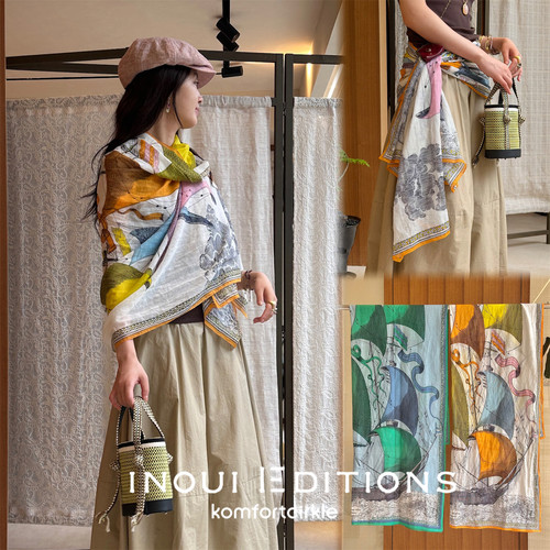 INOUI EDITIONS 100*180帆船印花丝巾大围巾披肩搭配春夏新款