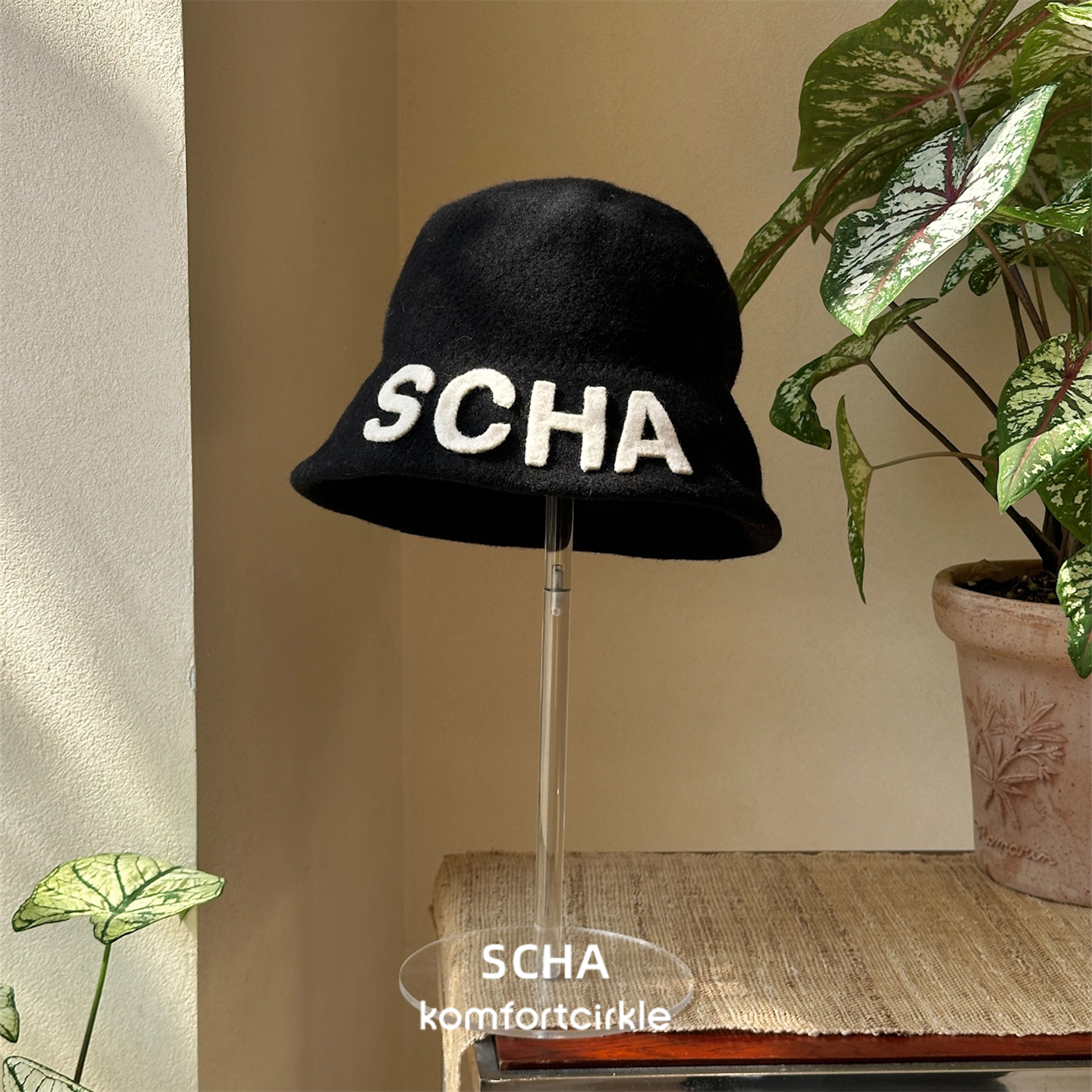 SCHA 1849Soft Traveller LOGO 经典羊毛字母渔夫帽可折叠盆帽