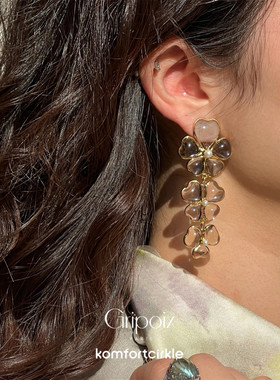 特价GRIPOIX 三叶草长耳夹 无耳洞Clover Shape Flower Earrings