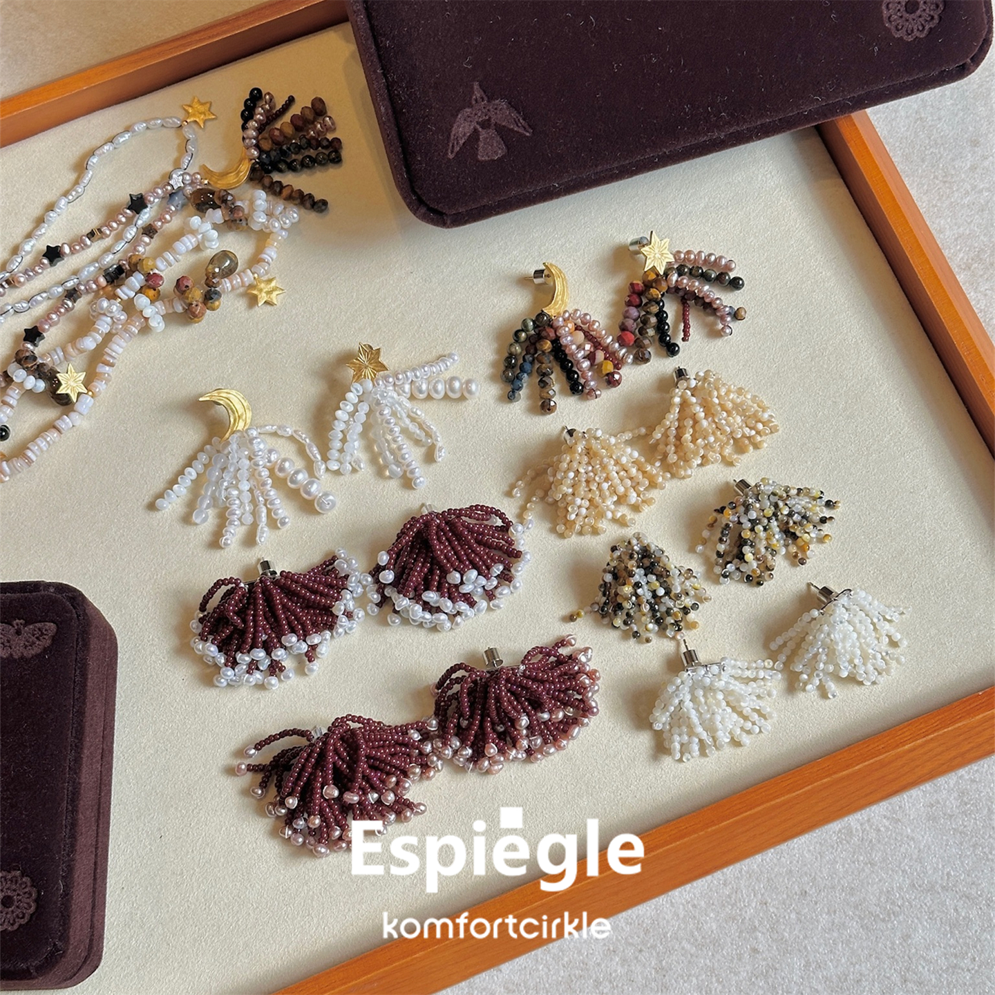 ESPIEGLE 白月辉夜流苏编珠不对称耳环 原创小众设计师珍珠耳饰