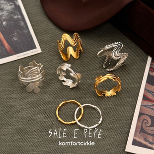 SALE E PEPE胡椒盐 纯银海浪好多鱼戒指 复古银饰度假感指环叠戴