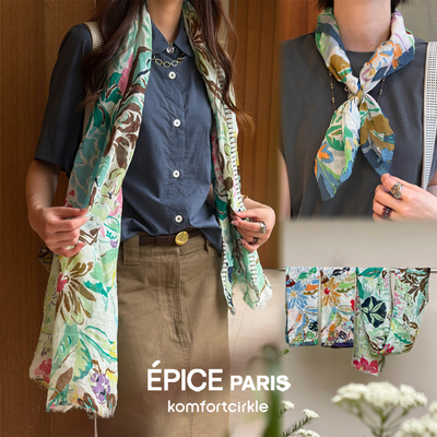 自留推荐 EPICE 花卉印花方巾系脖丝巾浪漫披肩大围巾丝巾春夏