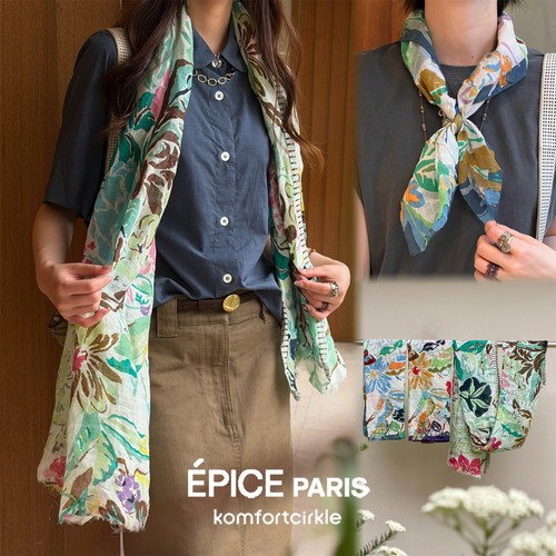 自留推荐 EPICE 花卉印花方巾系脖丝巾浪漫披肩大围巾丝巾春夏