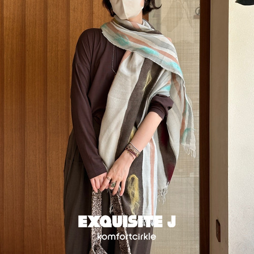 EXQUISITE J 26秋冬新款条纹流苏大围巾披肩装饰穿搭意大利手工